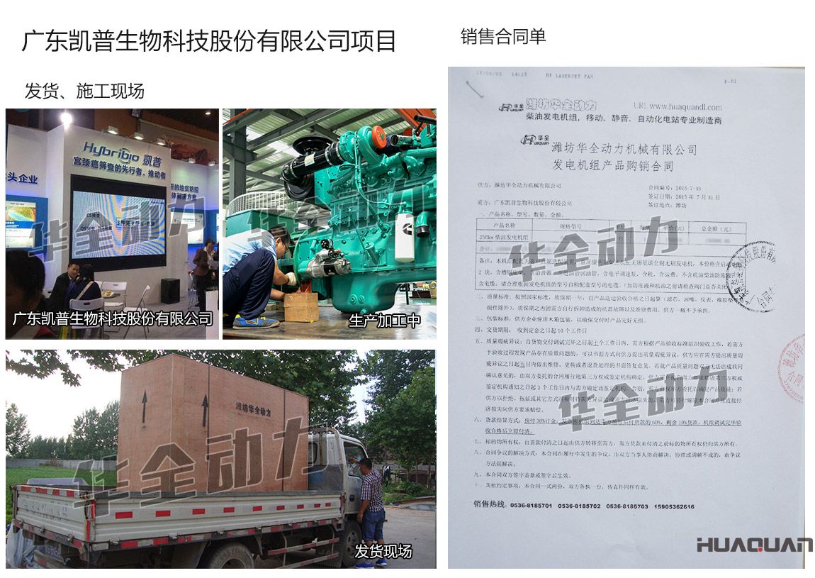 廣東凱普生物科技股份有限公司在我公司采購一臺(tái)250KW重慶康明斯柴油發(fā)電機(jī)組